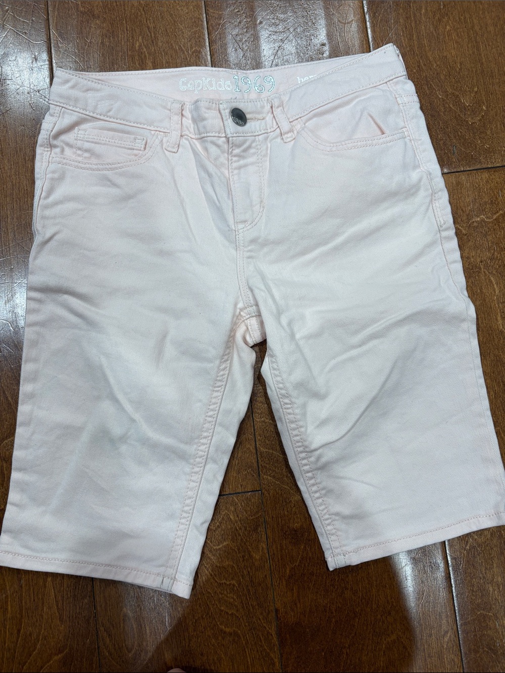 Light Pink Kids Denim Bermuda Shorts